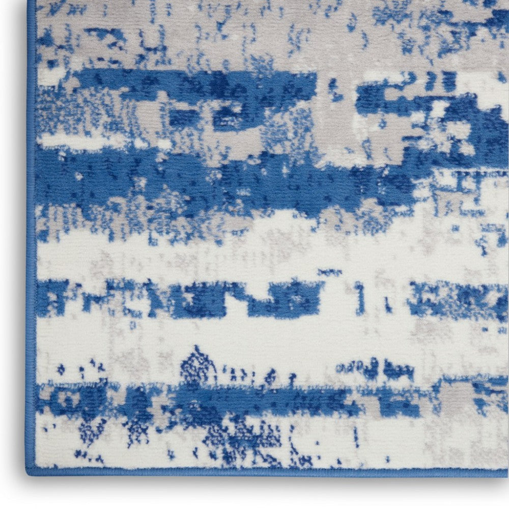 5' X 7' Blue And Ivory Ombre Dhurrie Area Rug