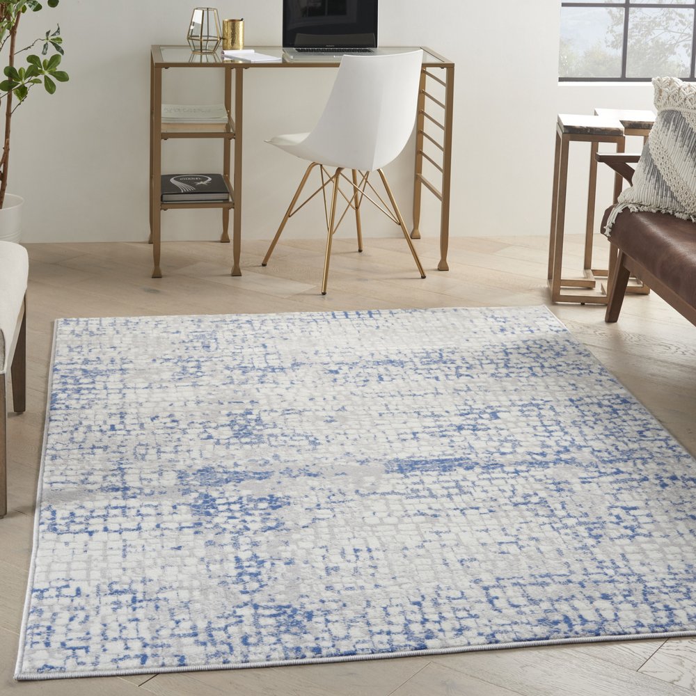 6' X 9' Blue And Gray Geometric Area Rug