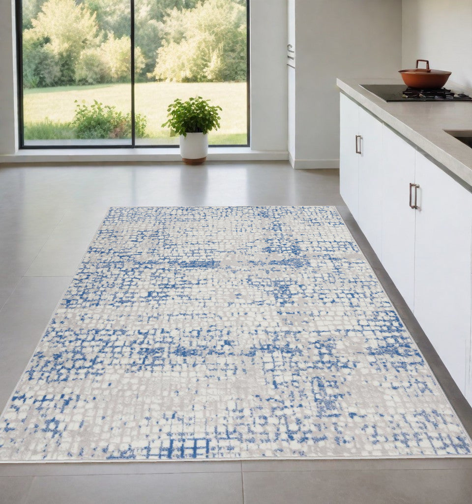 4' X 6' Blue Gray Abstract Dhurrie Area Rug