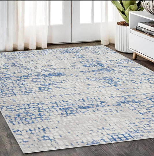 4' X 6' Blue Gray Abstract Dhurrie Area Rug