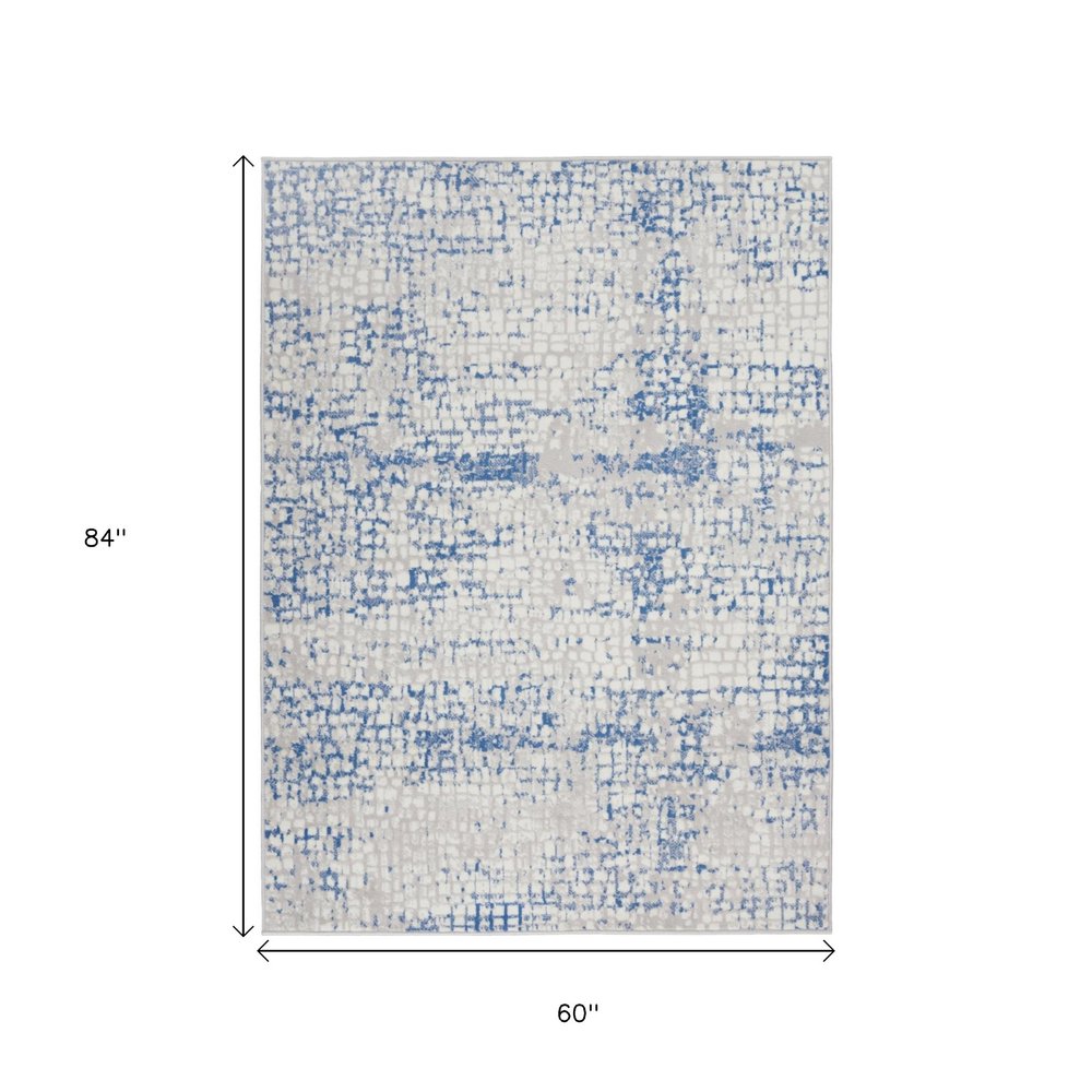 6' X 9' Blue And Gray Geometric Area Rug