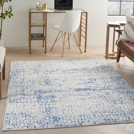 4' X 6' Blue Gray Abstract Dhurrie Area Rug