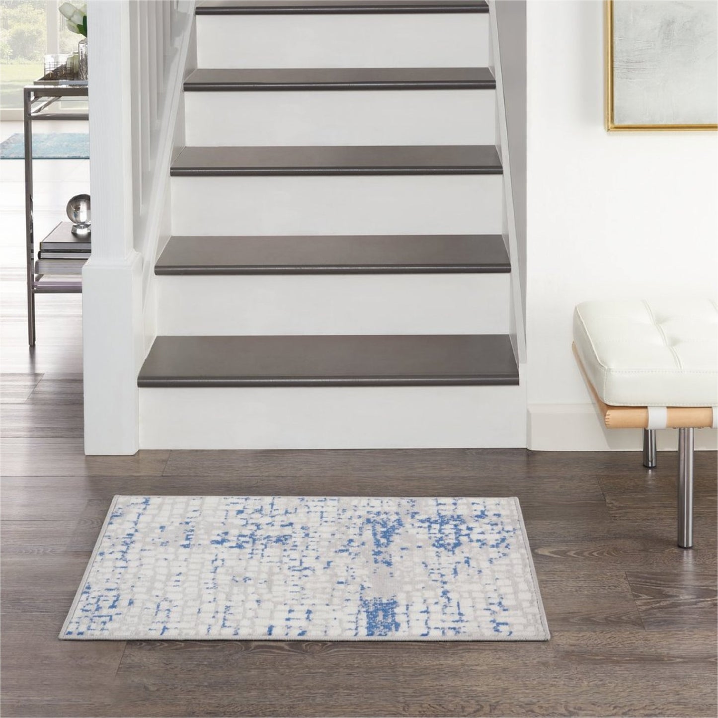 4' X 6' Blue Gray Abstract Dhurrie Area Rug