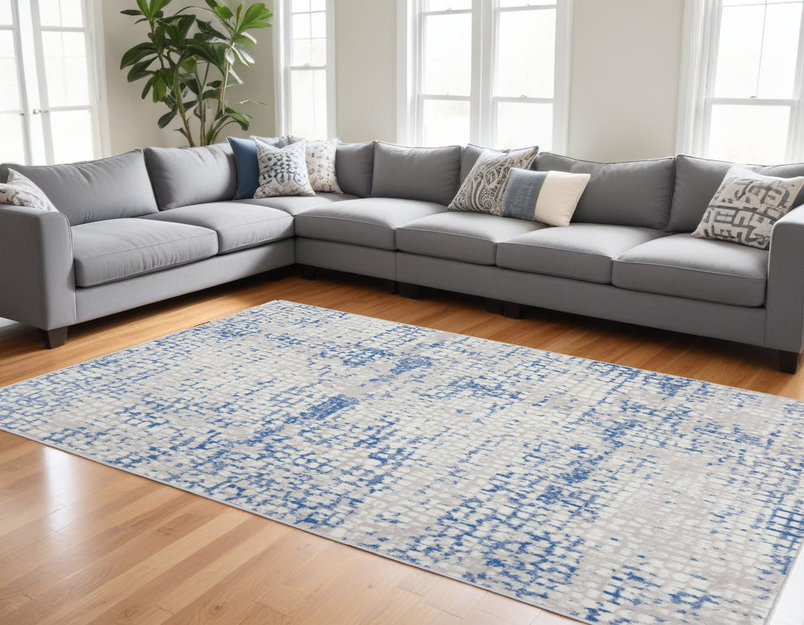 4' X 6' Blue Gray Abstract Dhurrie Area Rug