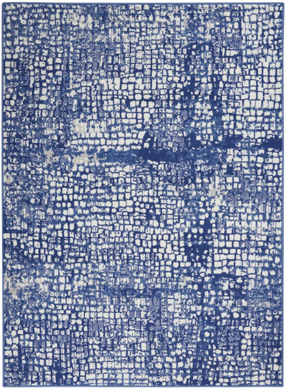 5' X 7' Ivory And Blue Geometric Area Rug