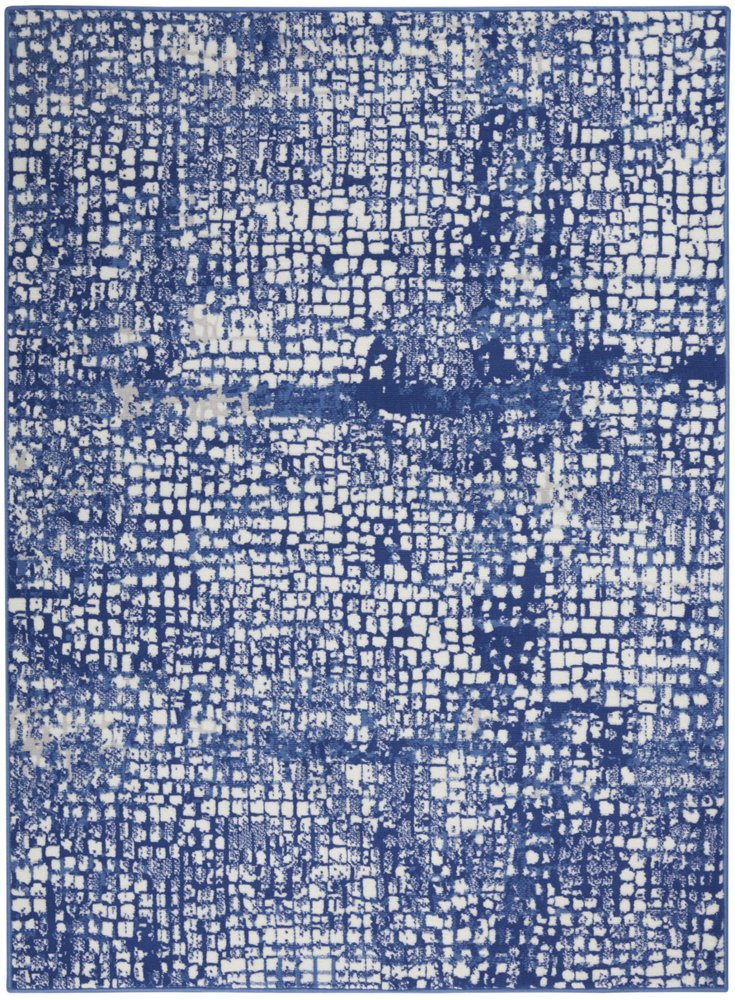 5' X 7' Ivory And Blue Geometric Area Rug