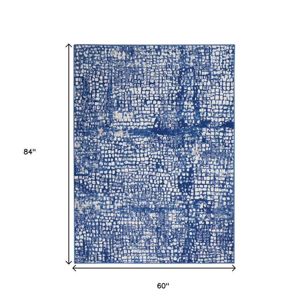 5' X 7' Ivory And Blue Geometric Area Rug