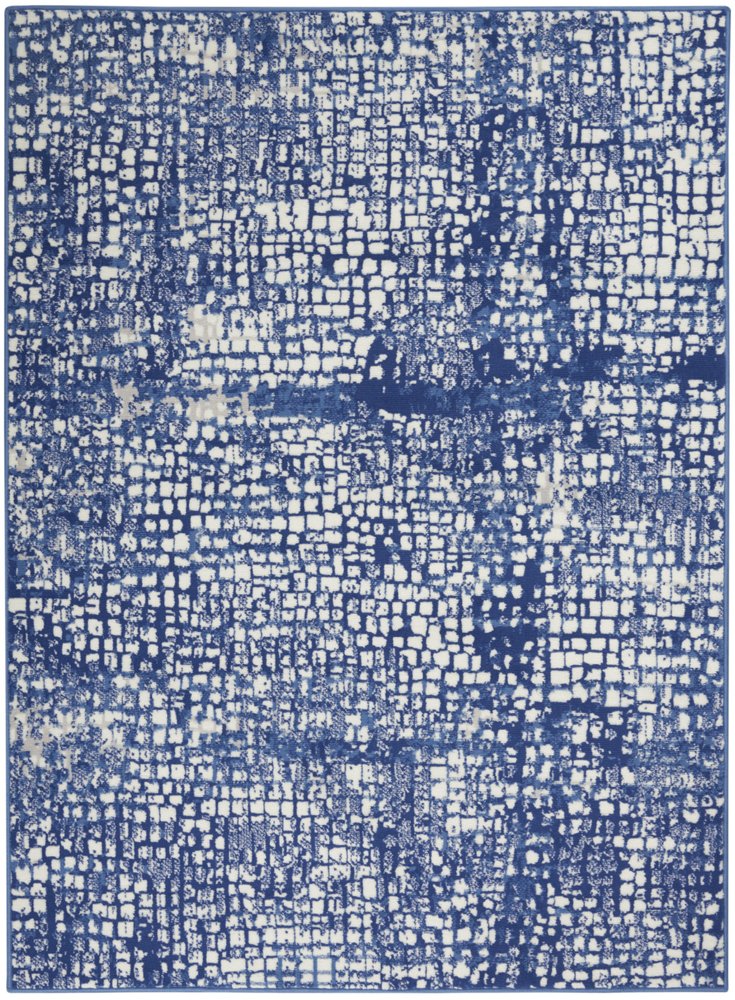 5' X 7' Ivory And Blue Geometric Area Rug