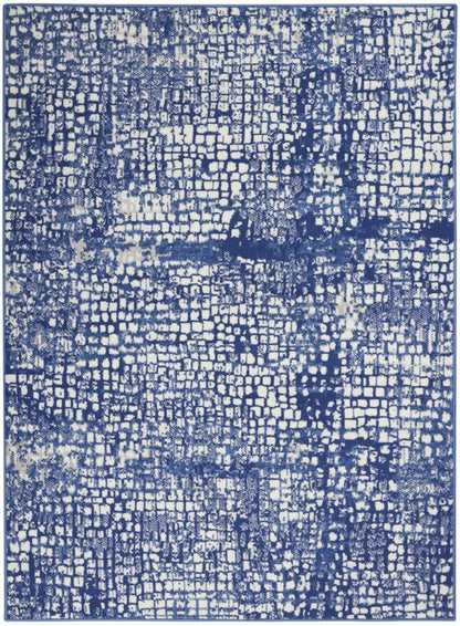 5' X 7' Ivory And Blue Geometric Area Rug