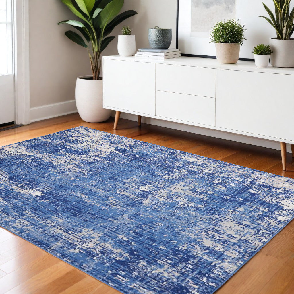 4' X 6' Blue And Ivory Abstract Dhurrie Area Rug