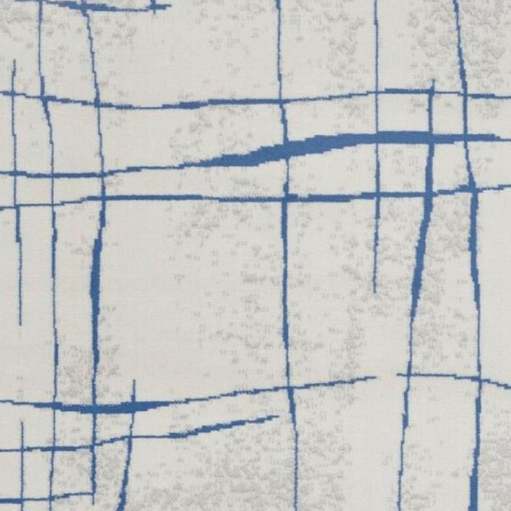 6' X 9' Ivory And Blue Geometric Distressed Area Rug
