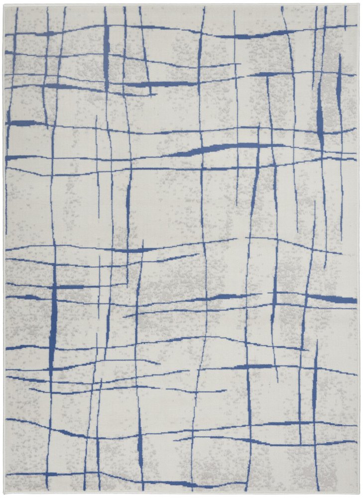6' X 9' Ivory And Blue Geometric Distressed Area Rug