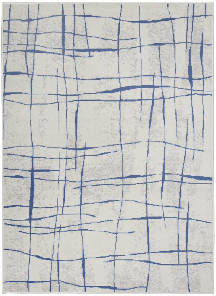 6' X 9' Ivory And Blue Geometric Distressed Area Rug