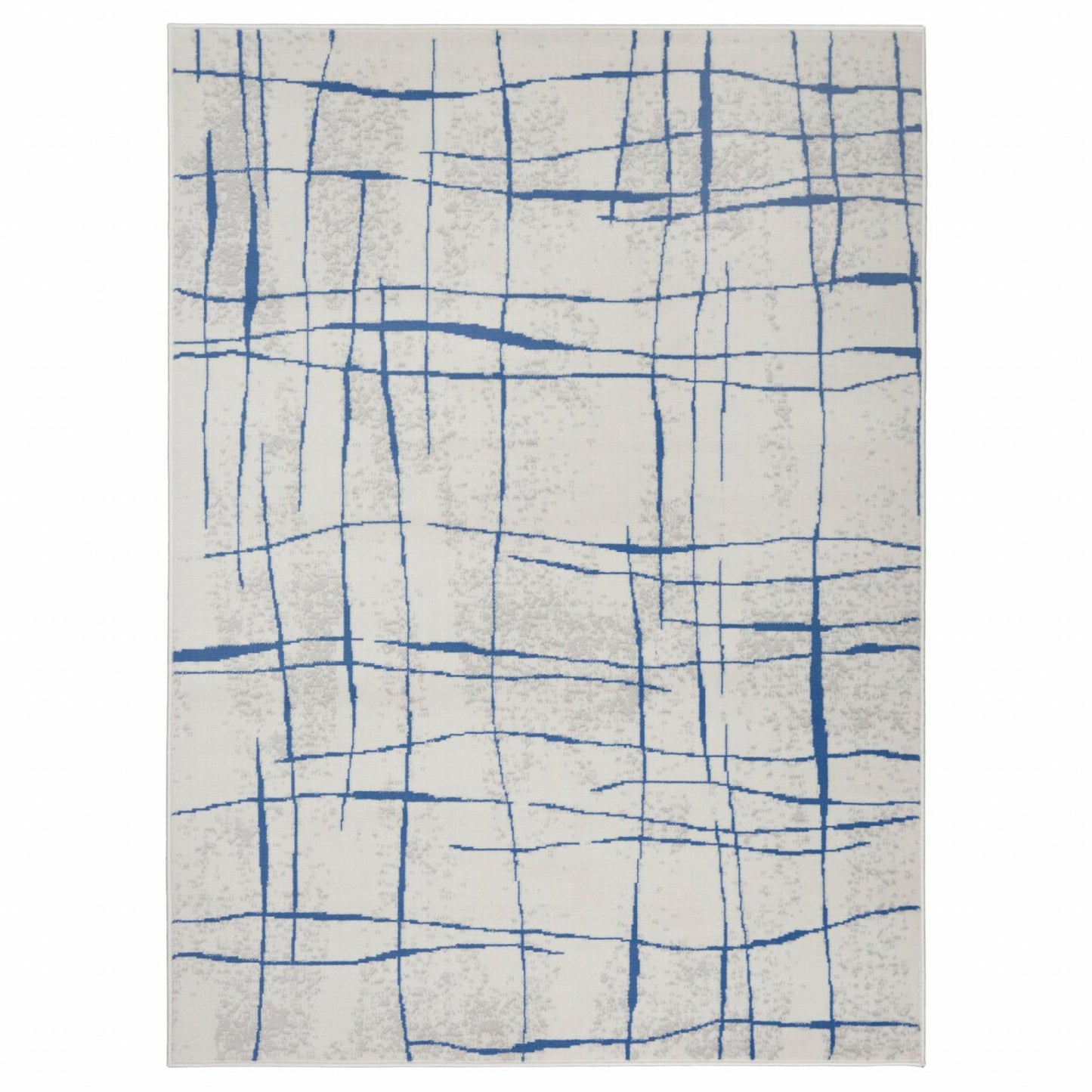 4' X 6' Blue And Ivory Abstract Dhurrie Area Rug