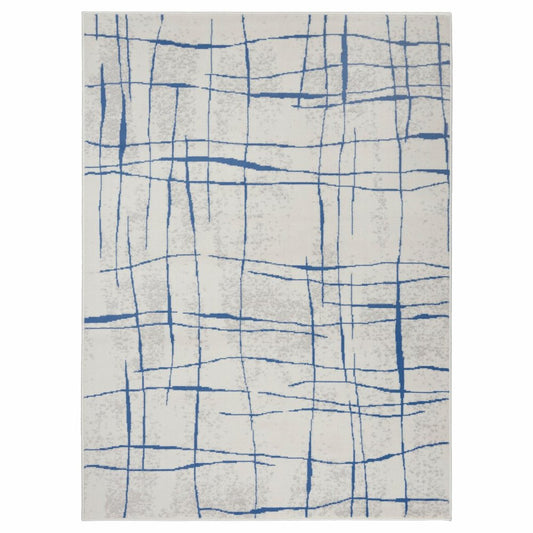 4' X 6' Ivory And Blue Geometric Distressed Area Rug