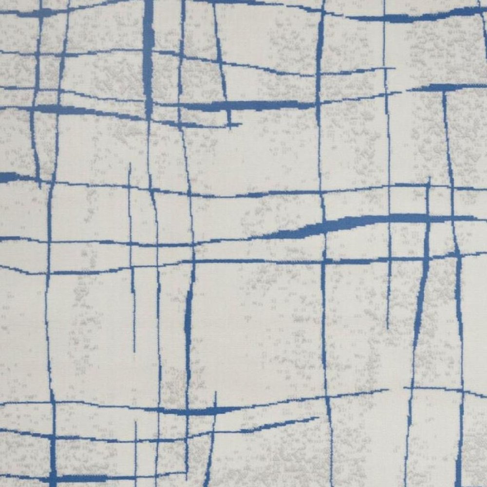 6' X 9' Ivory And Blue Geometric Distressed Area Rug