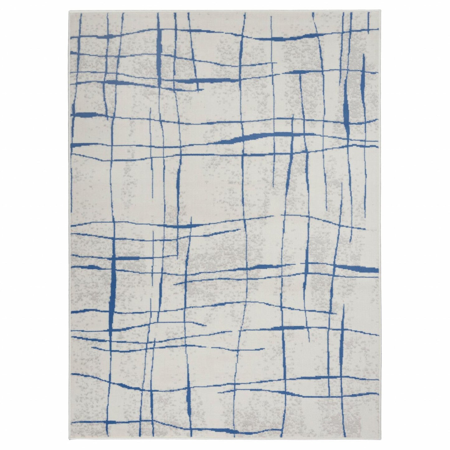 6' X 9' Blue And Ivory Abstract Dhurrie Area Rug