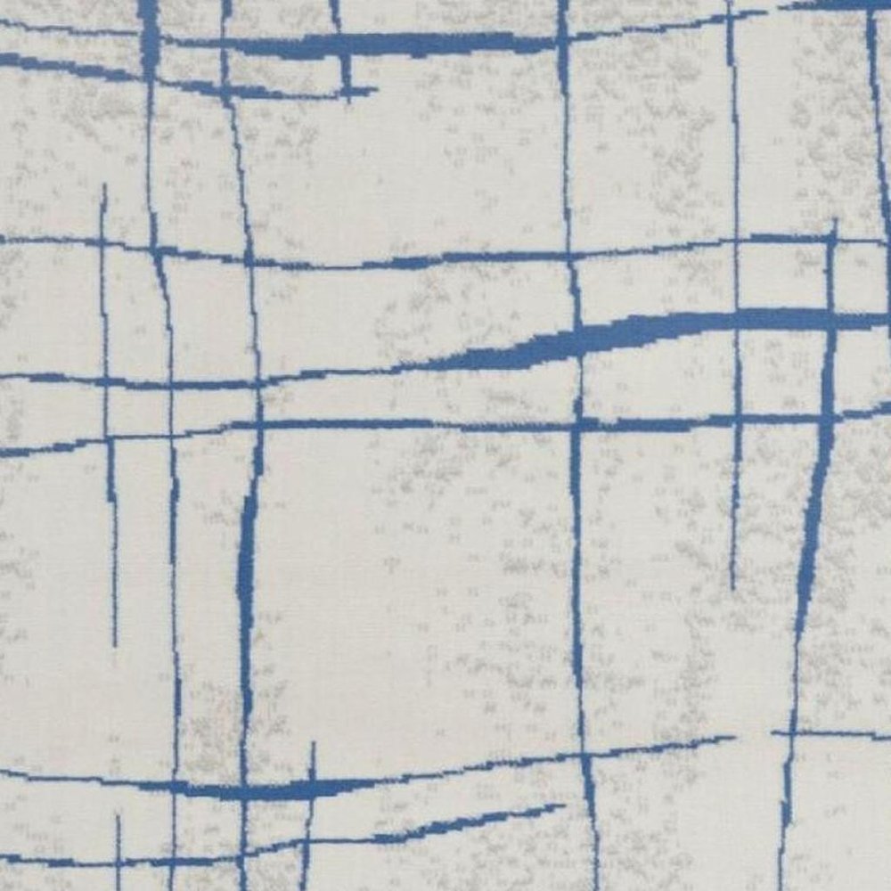 6' X 9' Ivory And Blue Geometric Distressed Area Rug