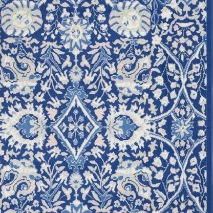 5' X 7' Ivory And Blue Floral Area Rug