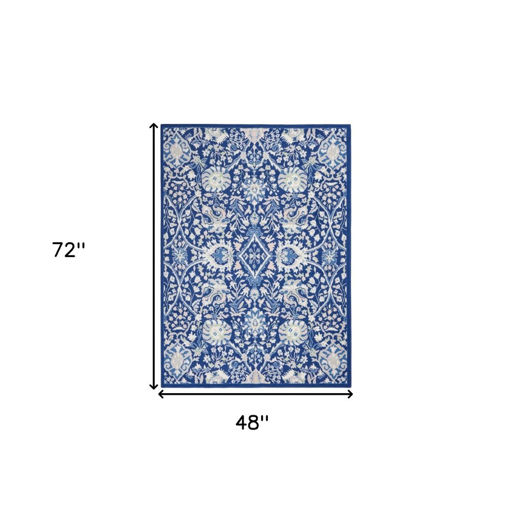 5' X 7' Ivory And Blue Floral Area Rug