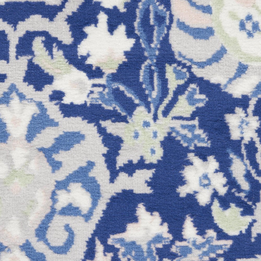 6' X 9' Blue And Ivory Floral Area Rug