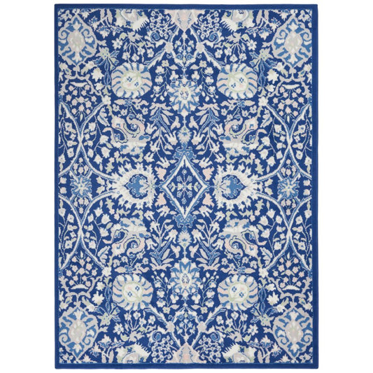 4' X 6' Navy Blue Floral Dhurrie Area Rug