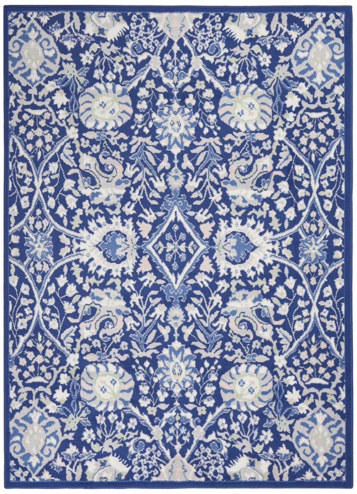 5' X 7' Ivory And Blue Floral Area Rug