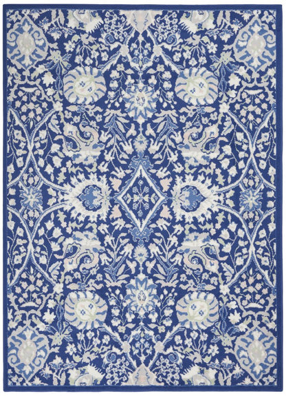 5' X 7' Ivory And Blue Floral Area Rug