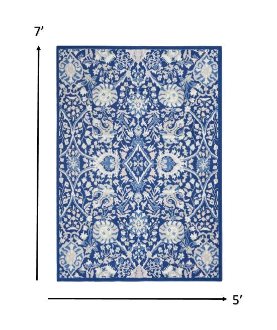 6' X 9' Navy Blue Floral Dhurrie Area Rug