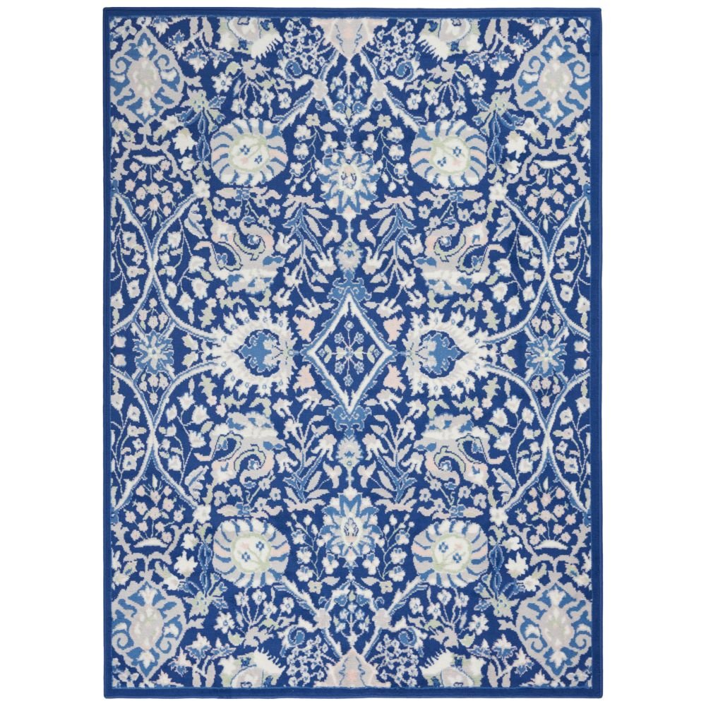 5' X 7' Ivory And Blue Floral Area Rug