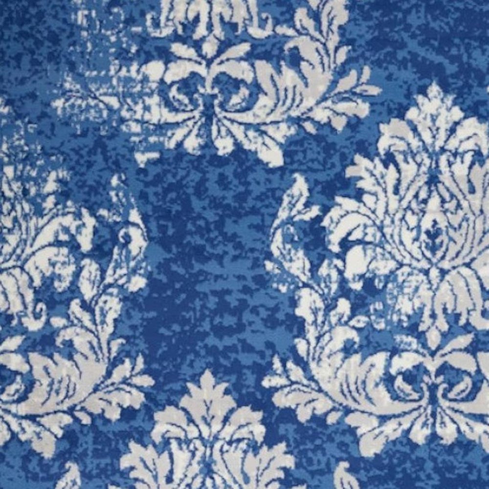 4' X 6' Ivory And Blue Damask Distressed Area Rug