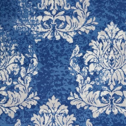 4' X 6' Ivory And Blue Damask Distressed Area Rug