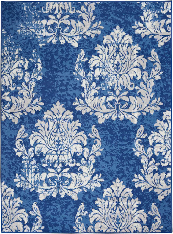 6' X 9' Blue And Ivory Floral Dhurrie Area Rug