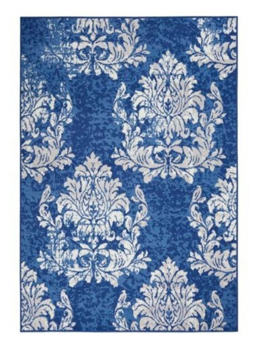 5' X 7' Blue And Ivory Floral Dhurrie Area Rug