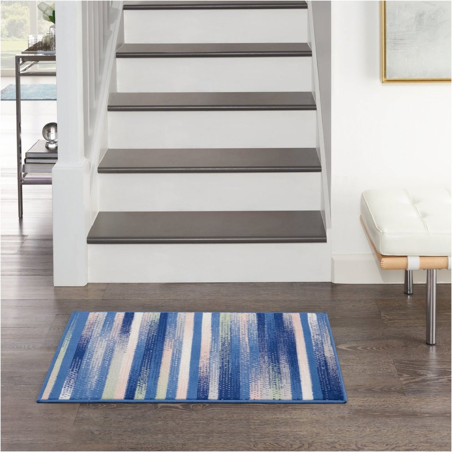 6' X 9' Blue And White Striped Dhurrie Area Rug