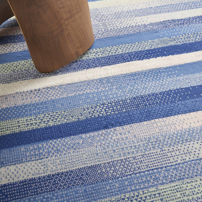 5' X 7' Blue And White Striped Distressed Area Rug