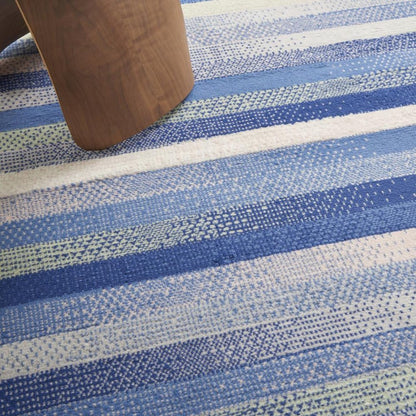 6' X 9' Blue And White Striped Distressed Area Rug