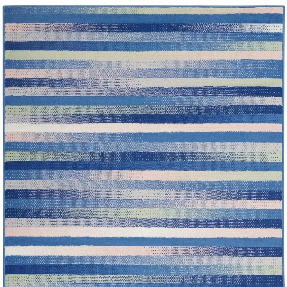 5' X 7' Blue And White Striped Distressed Area Rug