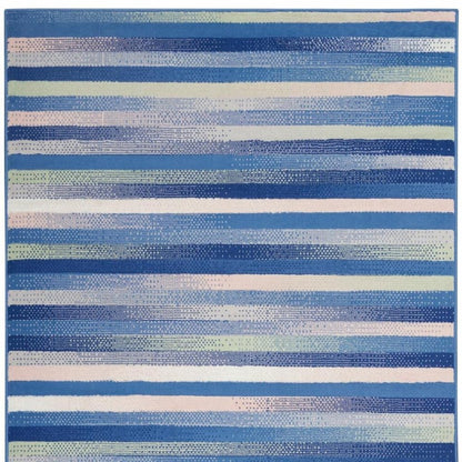 5' X 7' Blue And White Striped Distressed Area Rug