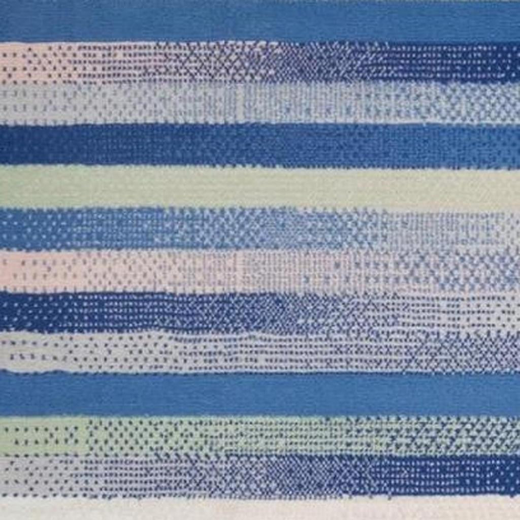 5' X 7' Blue And White Striped Distressed Area Rug