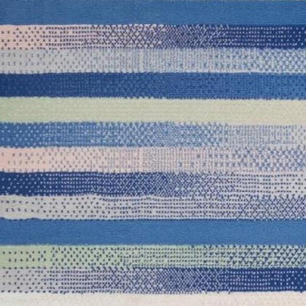 6' X 9' Blue And White Striped Distressed Area Rug