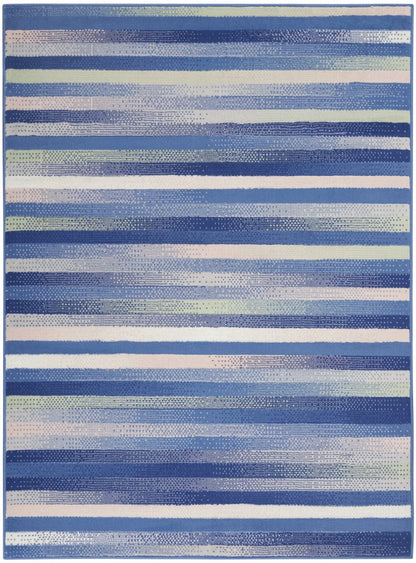 5' X 7' Blue And White Striped Distressed Area Rug