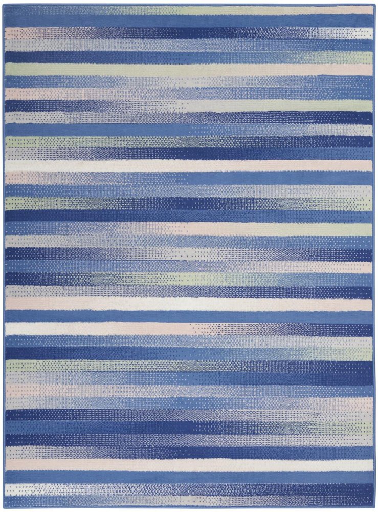 6' X 9' Blue And White Striped Distressed Area Rug