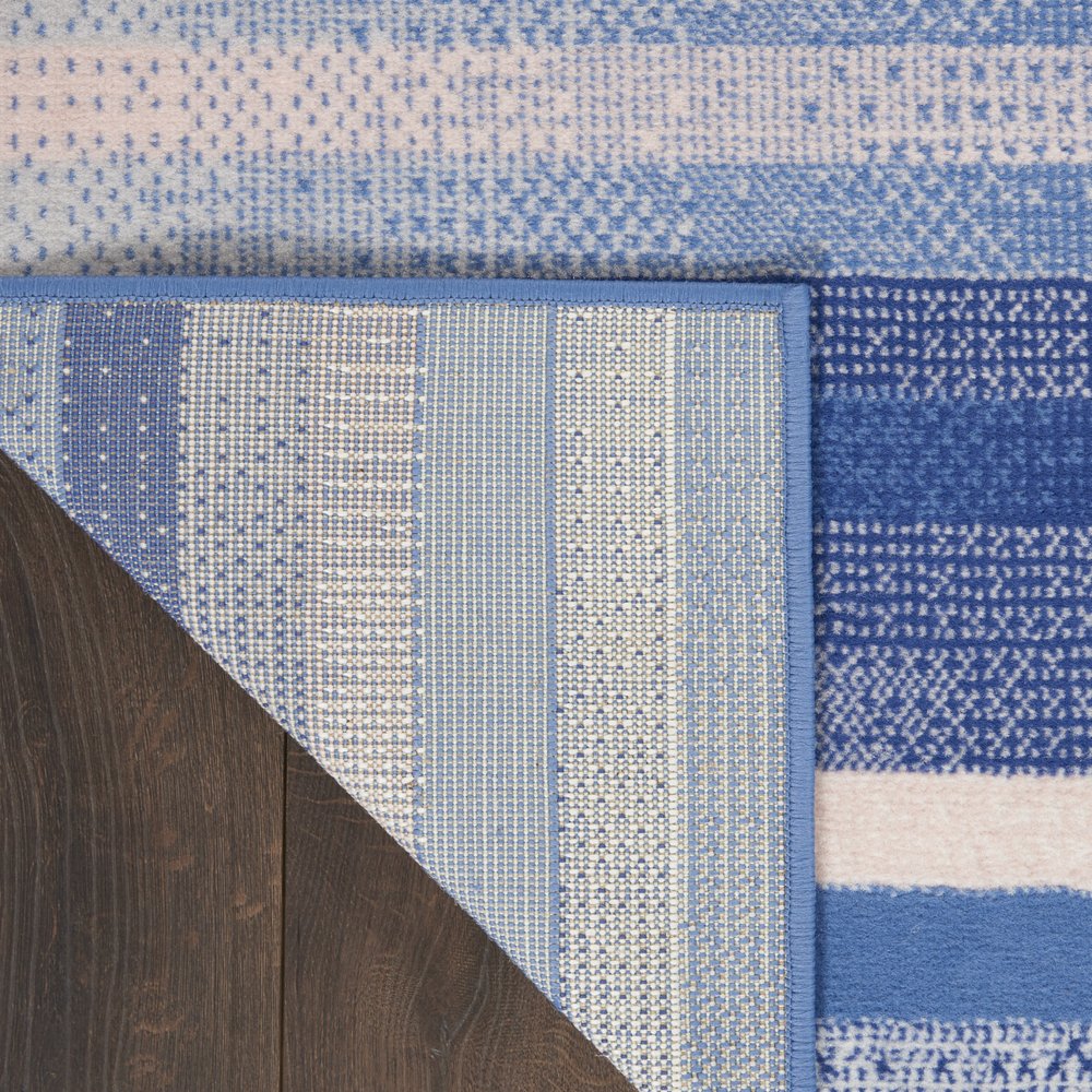 5' X 7' Blue And White Striped Distressed Area Rug