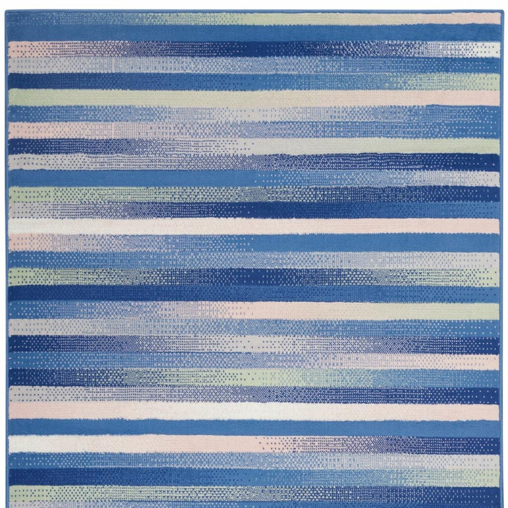 5' X 7' Blue And White Striped Dhurrie Area Rug