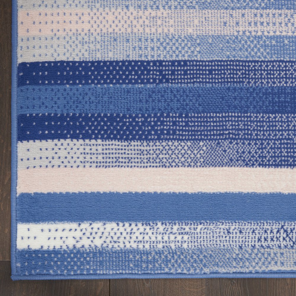 5' X 7' Blue And White Striped Distressed Area Rug