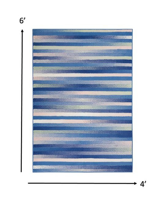 6' X 9' Blue And White Striped Dhurrie Area Rug