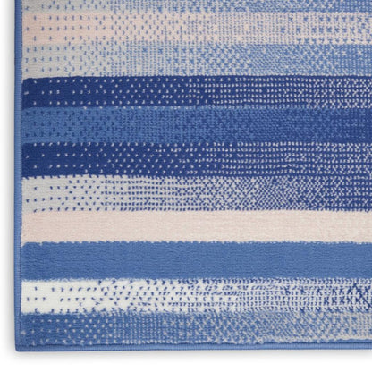 4' X 6' Blue And White Striped Distressed Area Rug