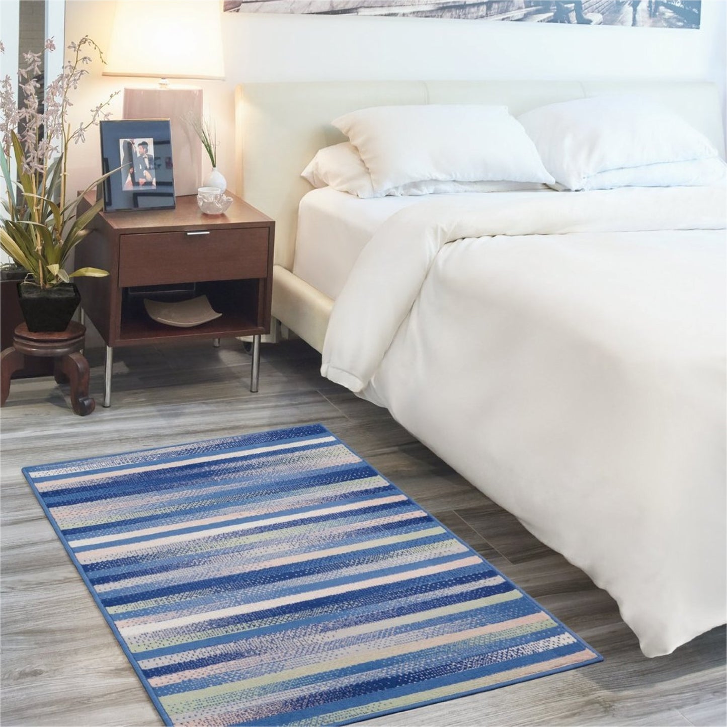 6' X 9' Blue And White Striped Dhurrie Area Rug