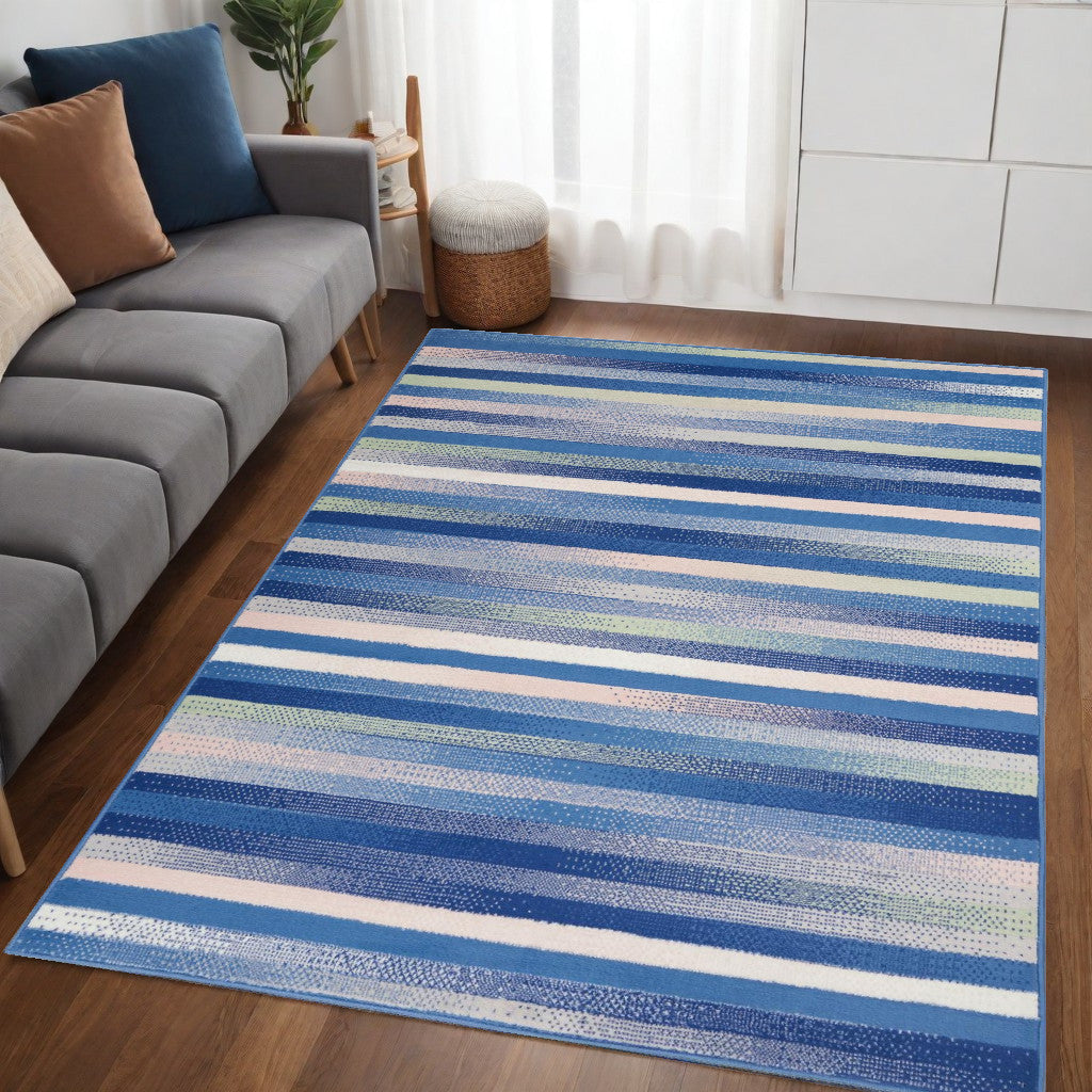 6' X 9' Blue And White Striped Dhurrie Area Rug